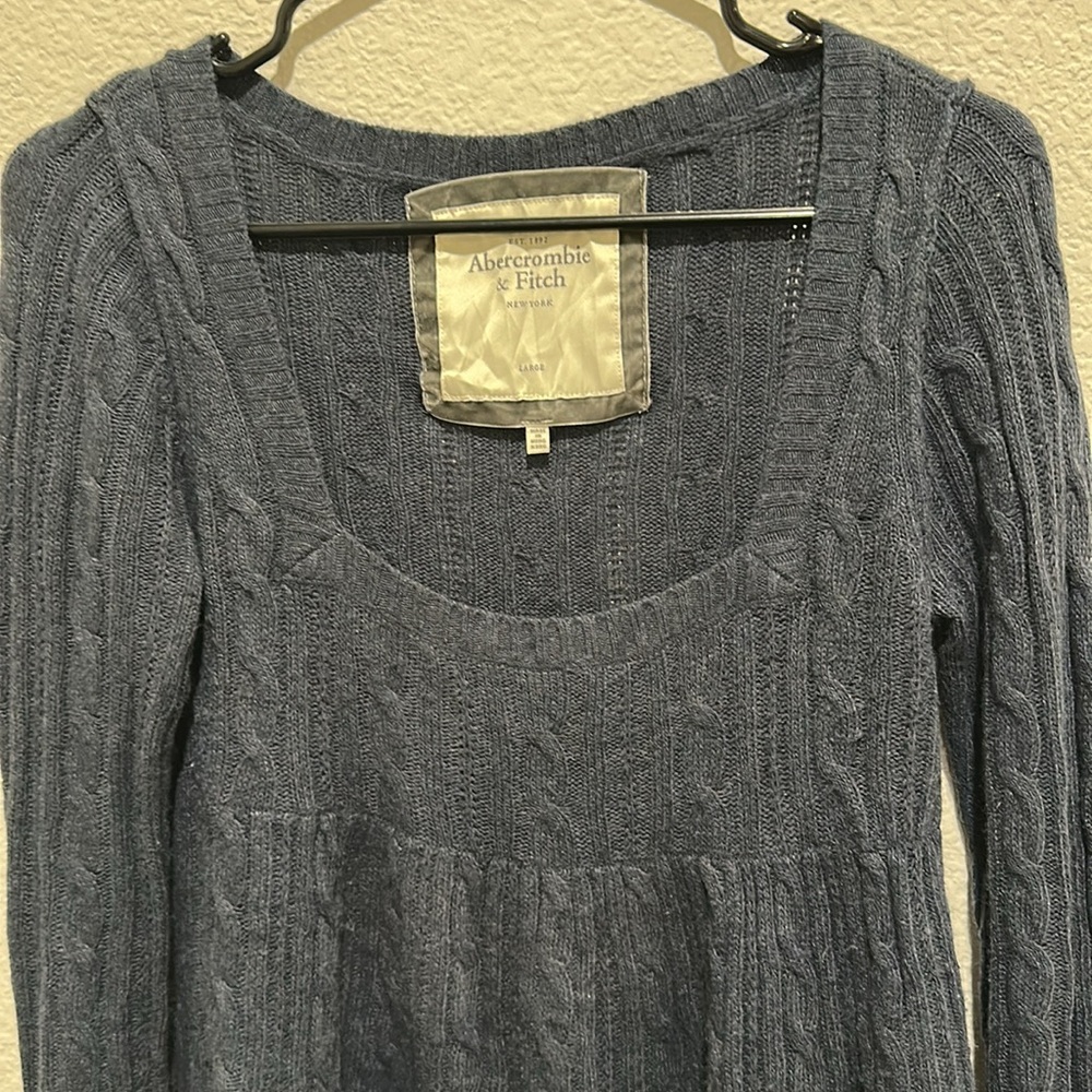 Y2K Vintage Abercrombie & Fitch Babydoll Sweater Top Sz L Cable Knit Bella Swan - Picture 3 of 11